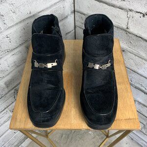 Vintage Hush Puppies Booties Black Waterproof Suede Low Block Heel Ankle Boots